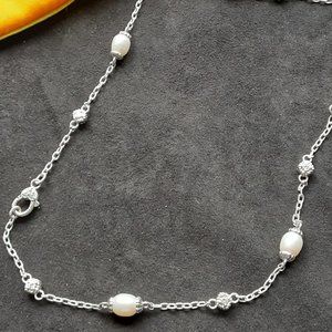 Sterling 22" Cultured FW Pearl Station Necklace